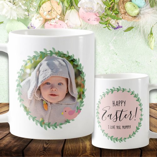 Easter Laurel Leaf Pink Green Floral Photo Mug