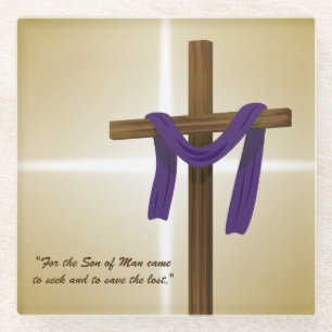 Easter Lent Cross Purple Drape Resurrection Day Glass Coaster