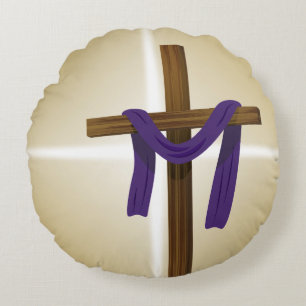 Easter Lent Cross Purple Drape Resurrection Day Round Pillow