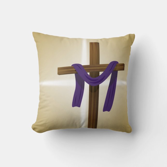Easter Lent Cross Purple Drape Resurrection Day Throw Pillow (Front)