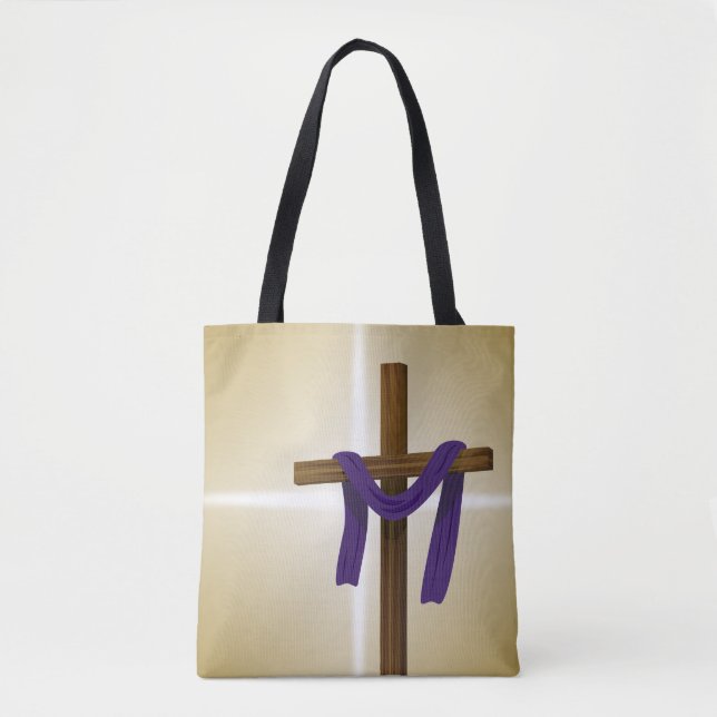 Easter Lent Cross Purple Drape Resurrection Day Tote Bag (Front)