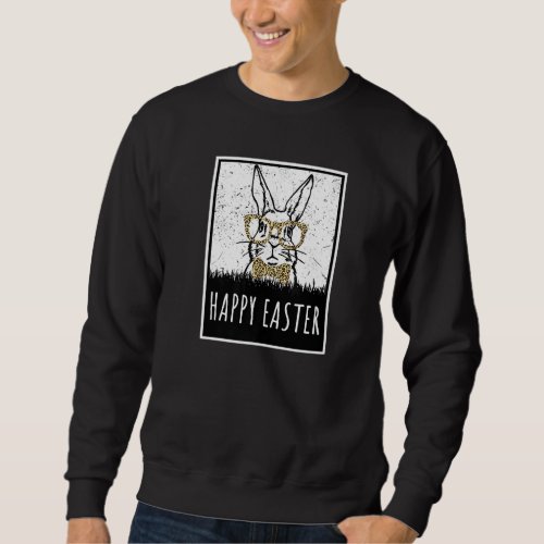 Easter Leopard Bunny Rabbit  Silhouette Happy East Sweatshirt