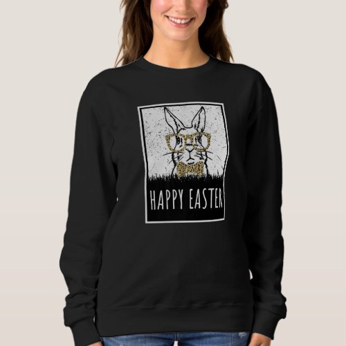 Easter Leopard Bunny Rabbit  Silhouette Happy East Sweatshirt