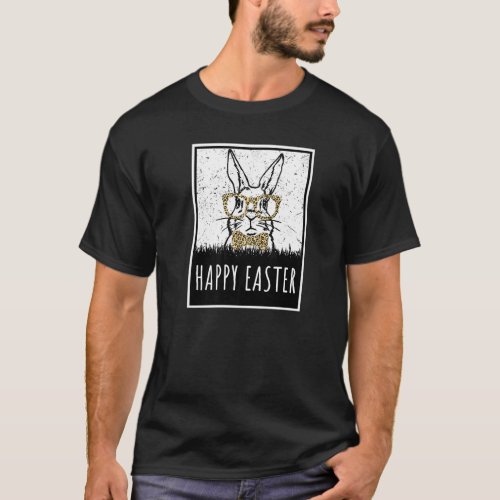 Easter Leopard Bunny Rabbit  Silhouette Happy East T_Shirt