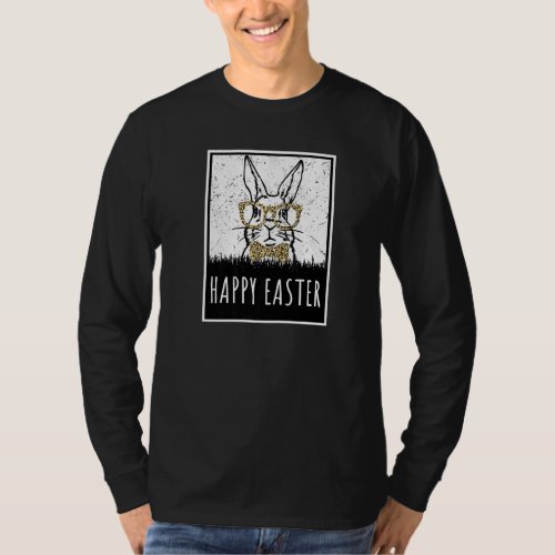 Easter Leopard Bunny Rabbit  Silhouette Happy East T_Shirt