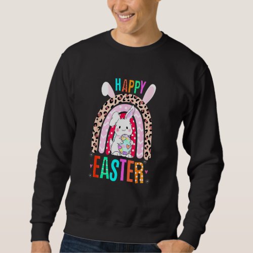 Easter Leopard Easter Rainbow Bunny Rabbit Trio Cu Sweatshirt