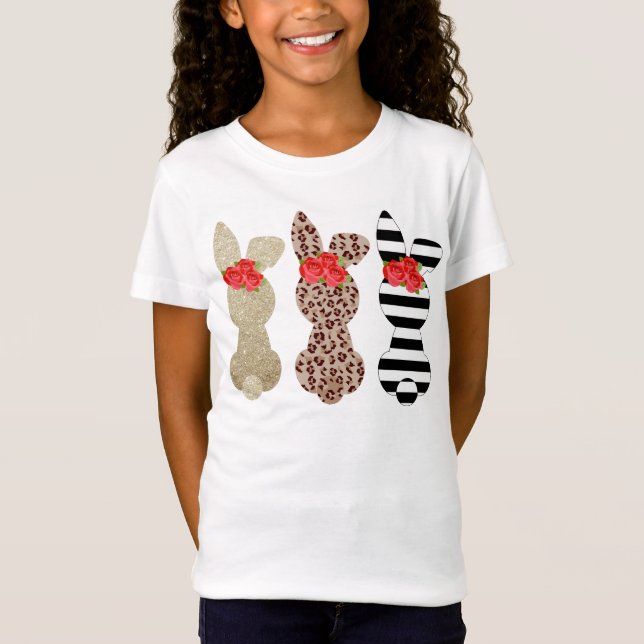 Easter Leopard rabbit Trio Girls T-shirt (Front)