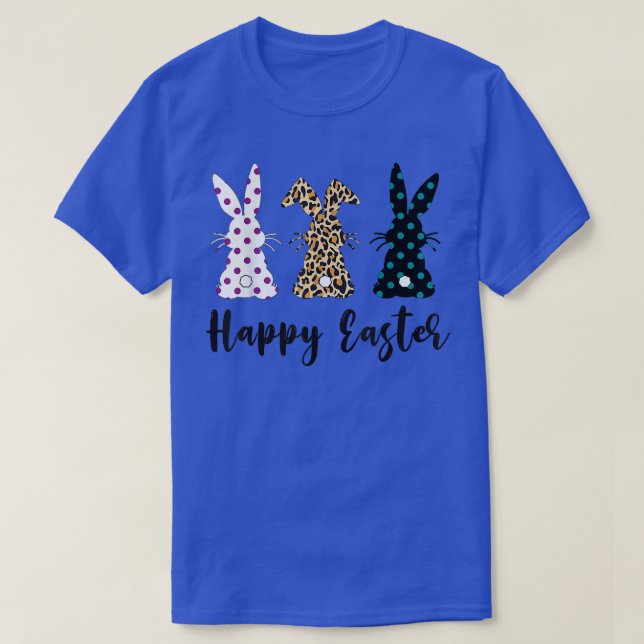Easter Leopard Three Bunny Rabbit Happy Easter Day T-Shirt (Design Front)