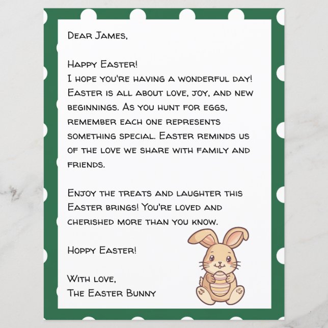 Easter Letter For Child With Bunny  (Front)