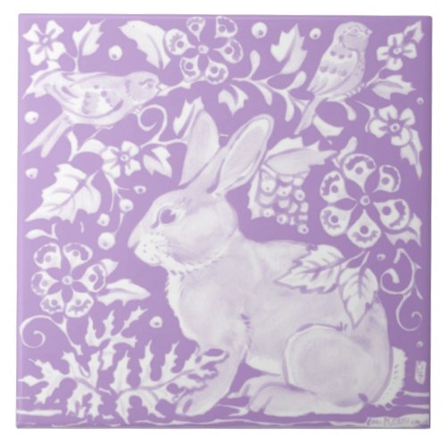 Easter Light Purple Bunny Rabbit Bird Woodland  Ceramic Tile