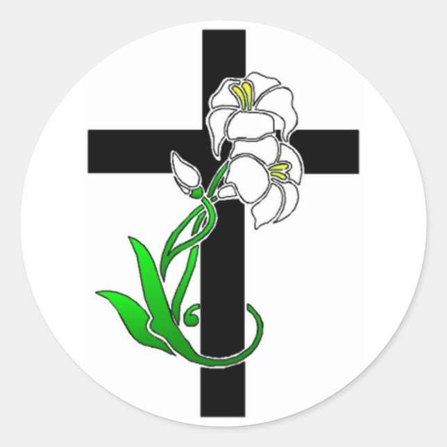 Easter Lilies and Cross Classic Round Sticker (Front)