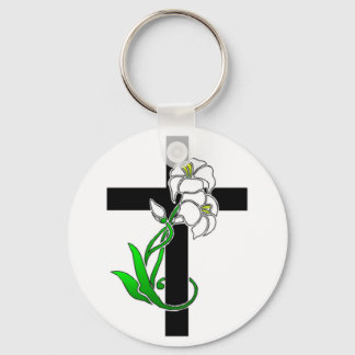 Easter Lilies and Cross Keychain