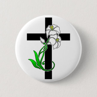 Easter Lilies and Cross Pinback Button