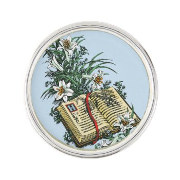 Easter Lilies And Holy Bible Pin by RantingCentaur at Zazzle