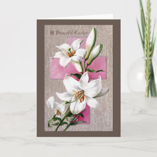 Easter Lilies and Pink Cross Holiday Card