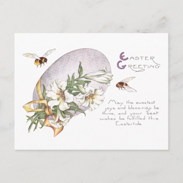 Easter Lilies, Bees & Easter Egg Holiday Postcard (Front)