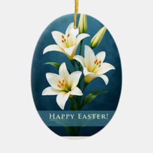Easter Lilies Blue Christian Faith Gift Ceramic Ornament