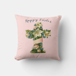  Easter Lilies Floral Cross Pink Throw Pillow
