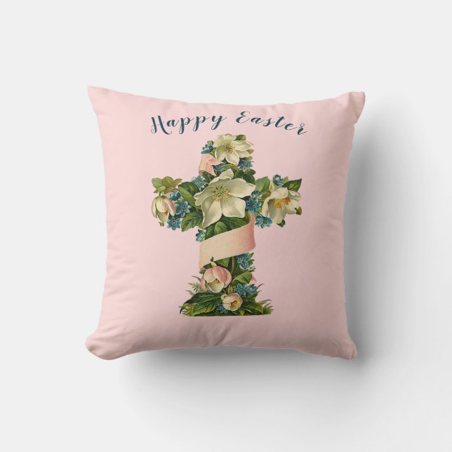  Easter Lilies Floral Cross Pink Throw Pillow (Front)