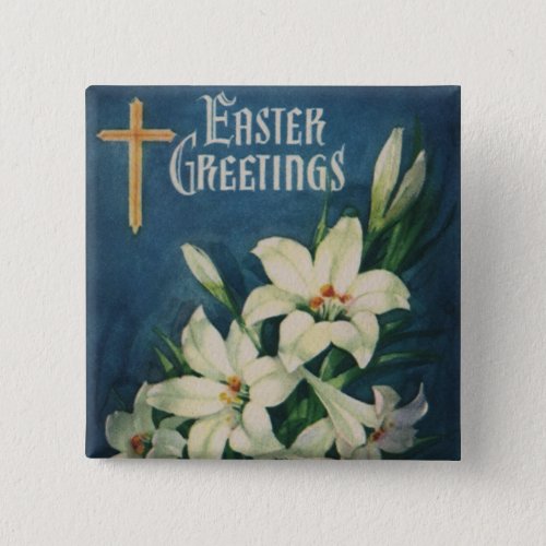 Easter Lilies Flowers Vintage Religious Easter Button