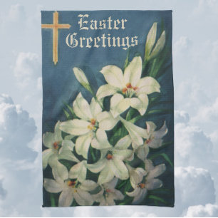 Easter Lilies Flowers, Vintage Religious Easter Kitchen Towel