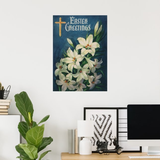 Easter Lilies Flowers, Vintage Religious Easter Poster (Home Office)