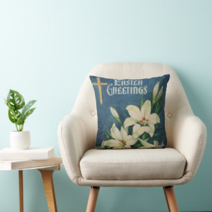 Easter Lilies Flowers, Vintage Religious Easter Throw Pillow