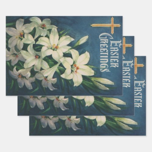Easter Lilies Flowers Vintage Religious Easter Wrapping Paper Sheets