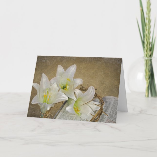 Easter Lilies on Crown of Thorns Holiday Card (Front)