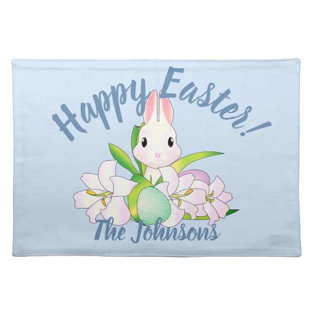 Easter Lilies & Sweet Bunnies Cloth Placemat (Front)