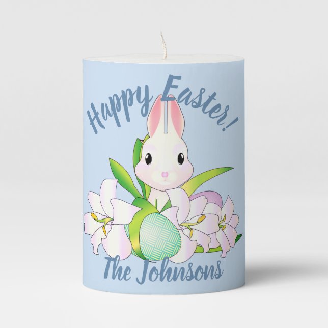 Easter Lilies & Sweet Bunnies Pillar Candle (Front)