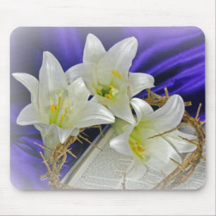 Easter lily and crown of thorns mouse pad