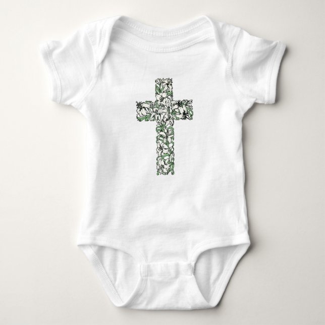 Easter Lily Cross - He is Risen! Baby Bodysuit (Front)
