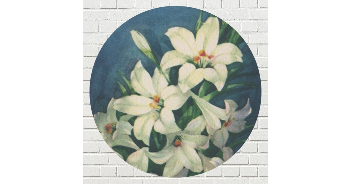 Easter Lily Flowers, Vintage Easter Lilies Classic Round Sticker | Zazzle