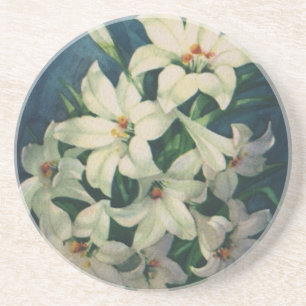 Easter Lily Flowers, Vintage Easter Lilies Coaster