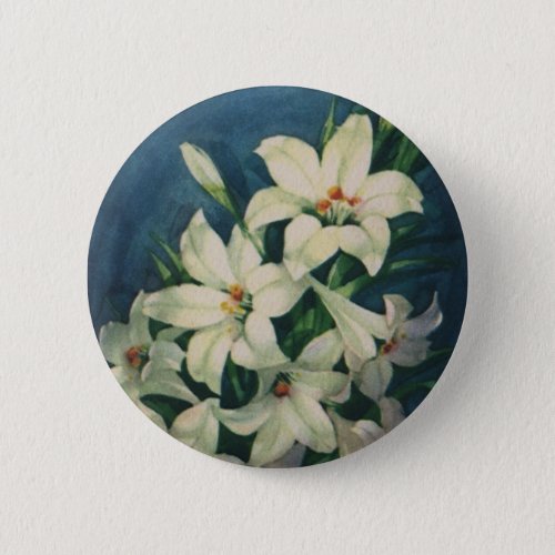 Easter Lily Flowers Vintage Easter Lilies Pinback Button