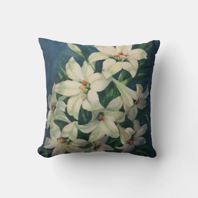 Easter Lily Flowers, Vintage Easter Lilies Throw Pillow (Front)
