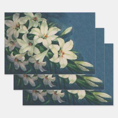 Easter Lily Flowers, Vintage Easter Lilies Wrapping Paper Sheets