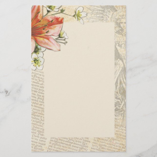 Easter Lily Latin Text Angel Religious Stationery (Front)