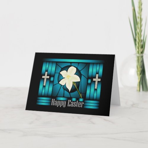 Easter Lily Religious Stained Glass Card