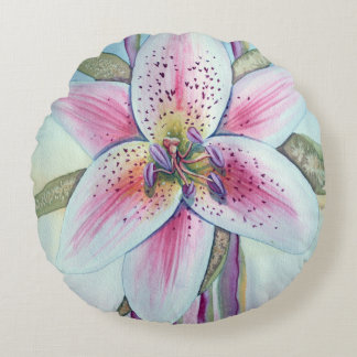 Easter Lily Watercolor Round Pillow