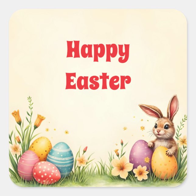 Easter Little Rabbit Popular Collection Square Sticker (Front)
