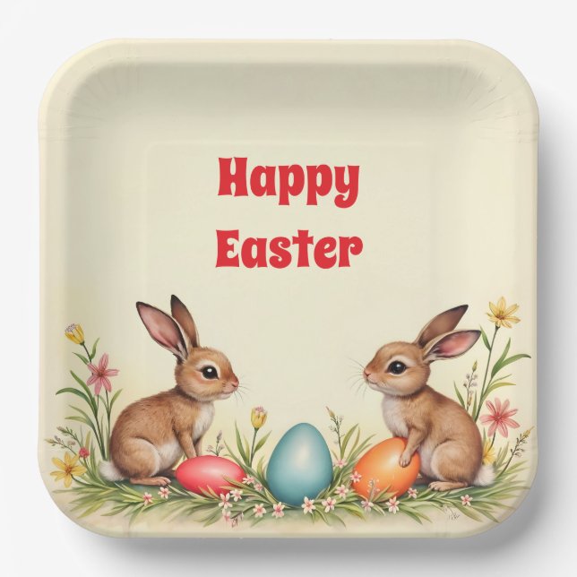 Easter Little Rabbits Vintage Popular Collection Paper Plates (Front)