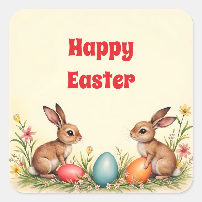 Easter Little Rabbits Vintage Popular Collection Square Sticker (Front)