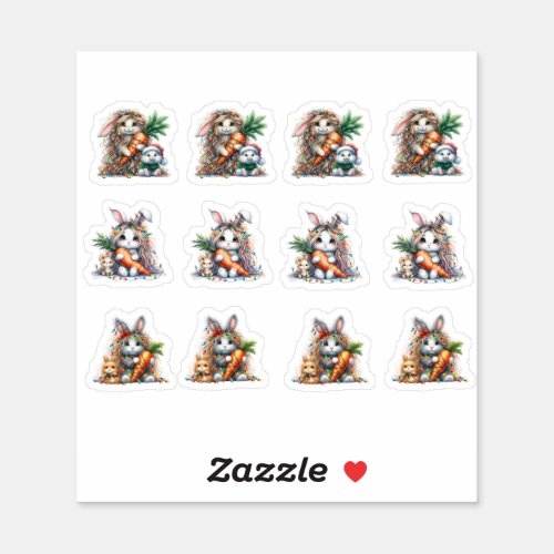 Easter Long Haired Bunnies and Carrots Sticker