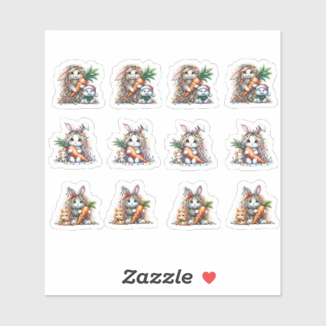 Easter Long Haired Bunnies and Carrots Sticker (Sheet)