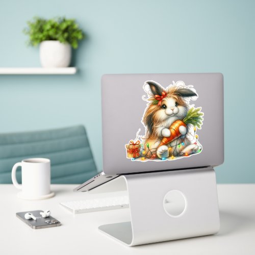 Easter Long Haired Bunny and Carrot Sticker