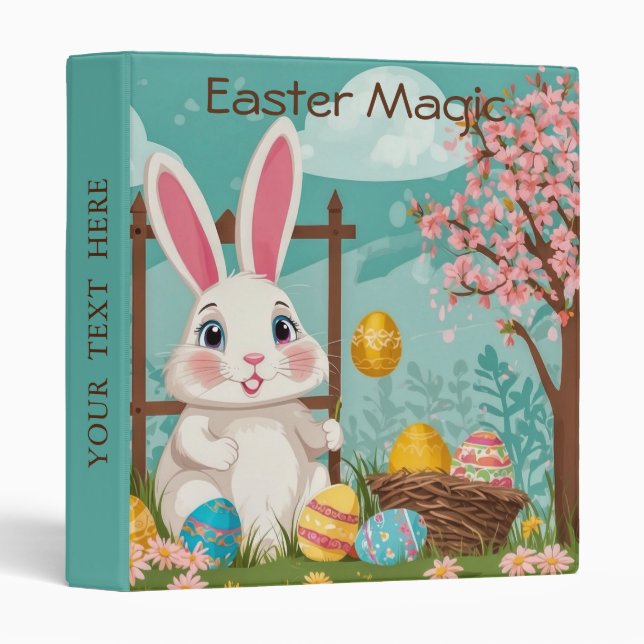 Easter Magic Bunny Personalized Eggs Floral  3 Ring Binder (Front/Spine)
