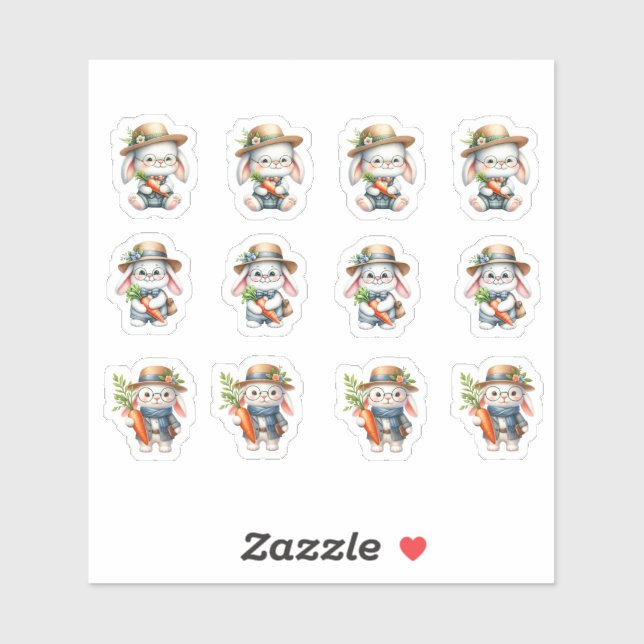 Easter Male Bunnies Wearing Carrots and Glasses Sticker (Sheet)