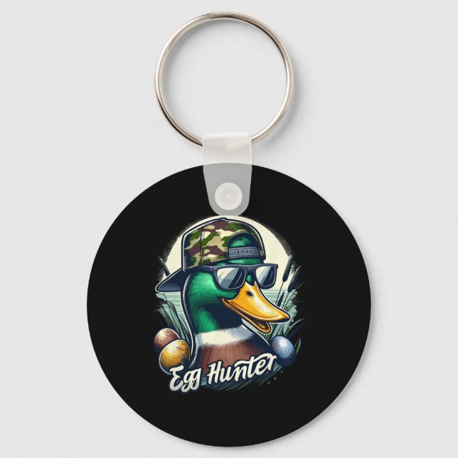 Easter Mallard Duck The Hunt Is On Easter Camo Duc Keychain (Front)